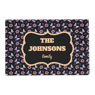 Personalized family name lavender butterfly floral placemat