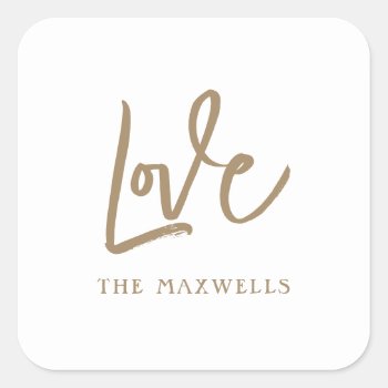 Personalized Family Name Love Brush Script Square Sticker by NBpaperco at Zazzle