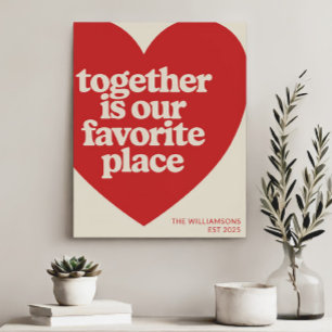 Personalized Family Name Love Heart Red Modern Poster