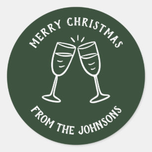 Personalized Family Name Merry Christmas Drinks Classic Round Sticker