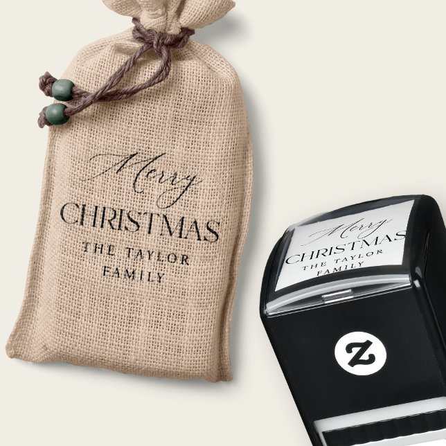 Personalized Family Name Merry Christmas Script Self-inking Stamp (Creator Uploaded)