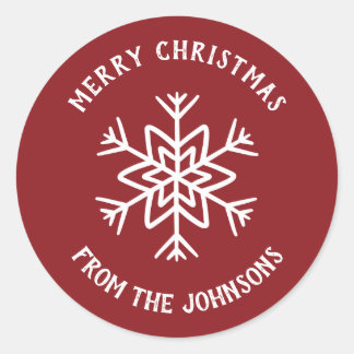 Personalized Family Name Merry Christmas Snowflake Classic Round Sticker