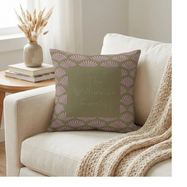 Personalized Family Name Mid Century Decor Olive Throw Pillow (Creator Uploaded)