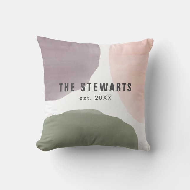 Personalized Family Name Modern Watercolor Circles Throw Pillow (Front)