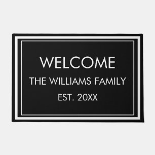 Personalized Family Name Monogram Black and White Doormat