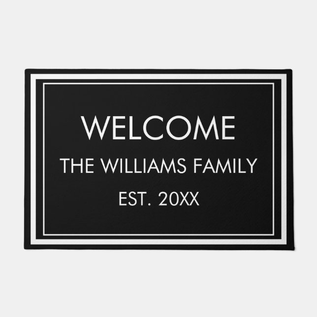 Personalized Family Name Monogram Black and White  Doormat (Front)
