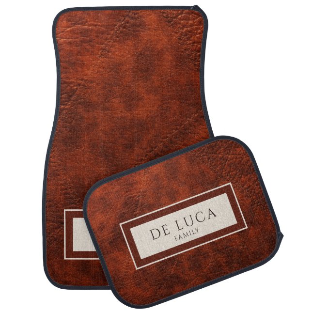 Personalized Family Name Monogram Brown Car Floor Mat (Set)
