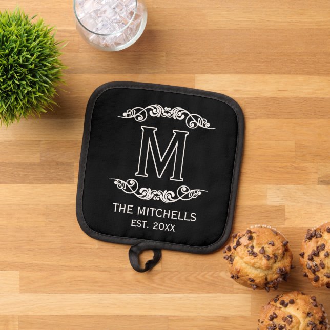Personalized Family Name Monogram Chic Antique Pot Holder (Top Down)