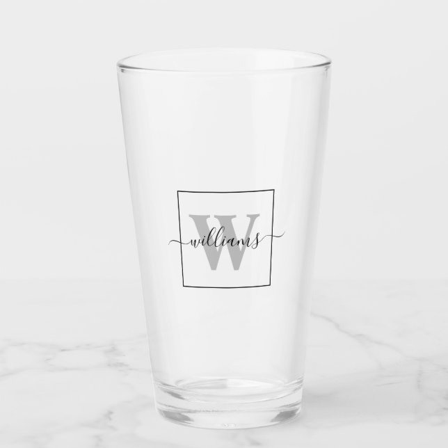 Personalized Family Name Monogram Modern Custom Glass (Front)