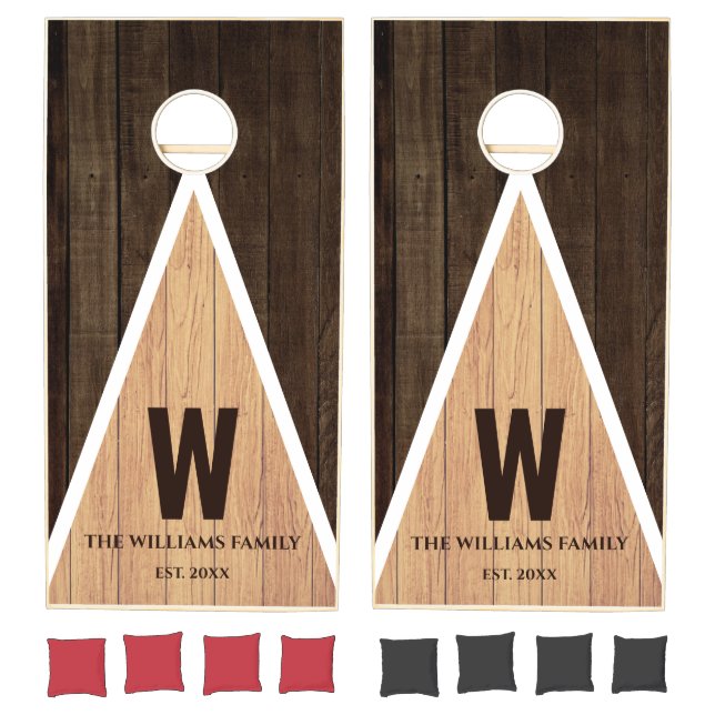 Personalized Family Name Monogram Rustic Wood Cornhole Set (Set)