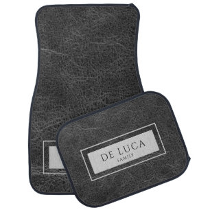 Personalized Family Name Monogram Textured Black Car Floor Mat