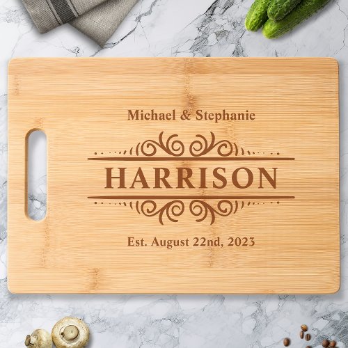 Personalized Family Name Monogram Year Established Engraved Cutting Board