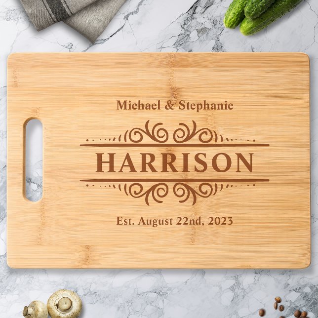 Personalized Family Name Monogram Year Established Engraved Cutting Board (Creator Uploaded)
