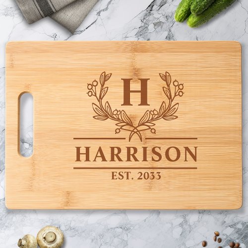 Personalized Family Name Monogrammed Laurel Engraved Cutting Board