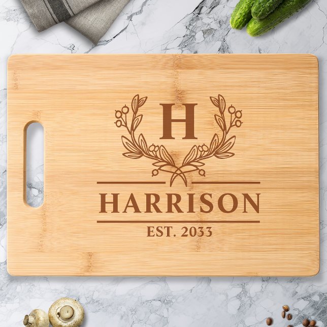 Personalized Family Name Monogrammed Laurel Engraved Cutting Board (Creator Uploaded)