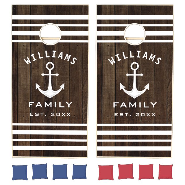 Personalized Family Name Nautical Team Rustic Wood Cornhole Set (Set)