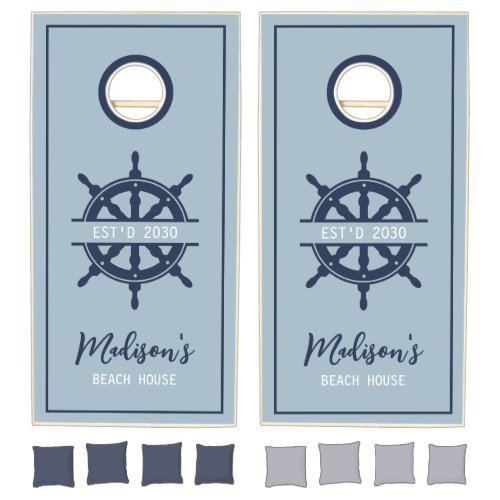 Personalized Family Name Nautical Theme Blue Cornhole Set