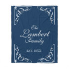 Personalized family name navy blue fleece blanket