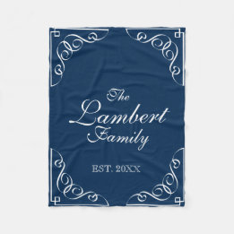 Personalized family name navy blue fleece blanket