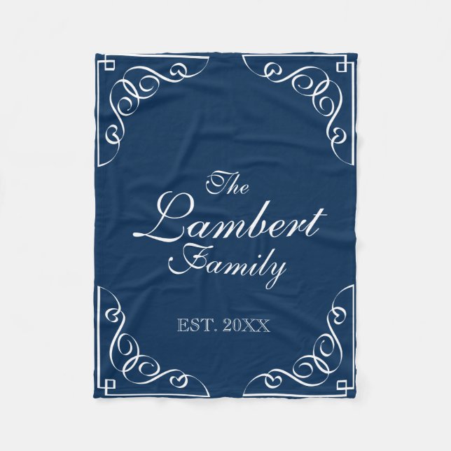 Personalized family name navy blue fleece blanket (Front)