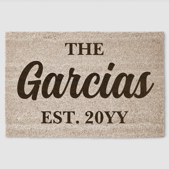 Personalized Family Name Newlywed Our Housewarming Fiber Doormat (Front)