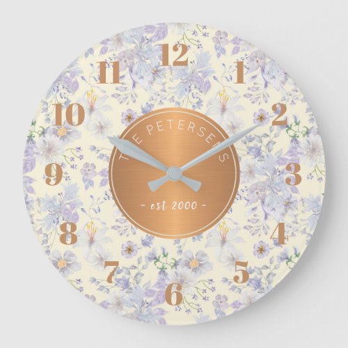 Personalized Family Name Pastel Floral Copper Large Clock