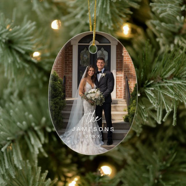 Personalized Family Name Photo Ceramic Ornament (Tree)