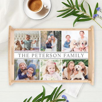 Personalized Family Name Photo Collage Serving Tray by Plush_Paper at Zazzle