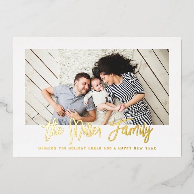 Personalized Family Name Photo Foil Holiday Card (Front)