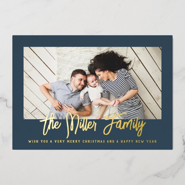 Personalized Family Name Photo Foil Holiday Card (Front)