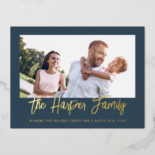 Personalized Family Name Photo Frame Foil Holiday Postcard