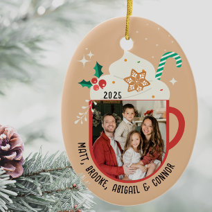 Personalized Family Name Photo Hot Cocoa Christmas Ceramic Ornament