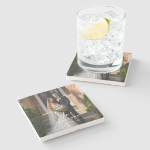 Personalized Family Name Photo Stone Coaster