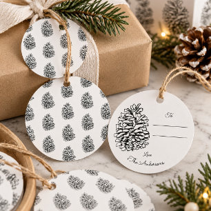 Personalized Family Name Pine Cone Christmas Gift Favor Tags