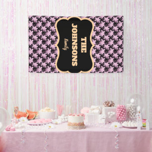 Personalized family name pink floral banner