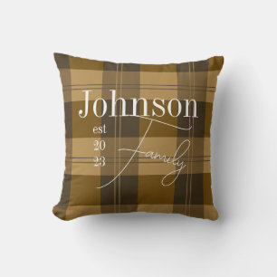 Personalized Family Name Plaid Throw Pillow