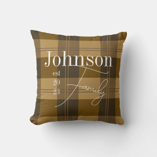 Personalized Family Name Plaid Throw Pillow (Front)