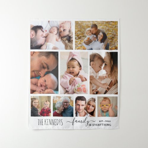 Personalized Family Name Quote 9 Photo Collage  Tapestry