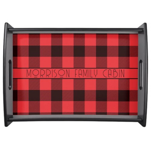 Personalized Family Name Red Black Plaid  Serving Tray