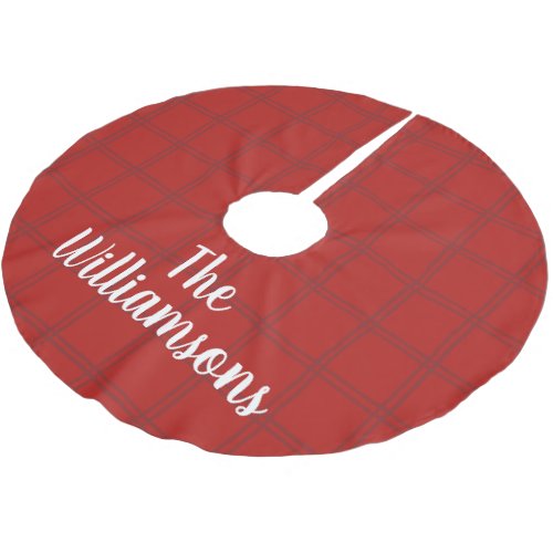 Personalized Family Name Red Check Plaid Lines Brushed Polyester Tree Skirt