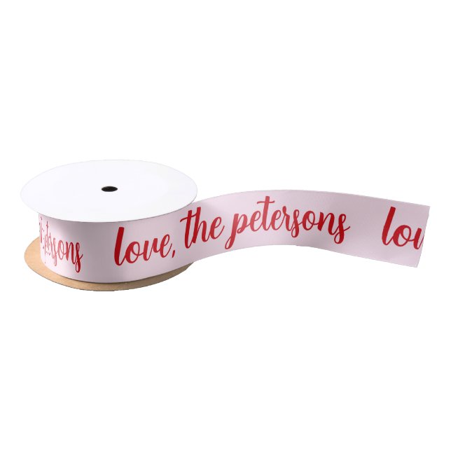 Personalized Family Name Red & Pink Modern Script Satin Ribbon (Spool)