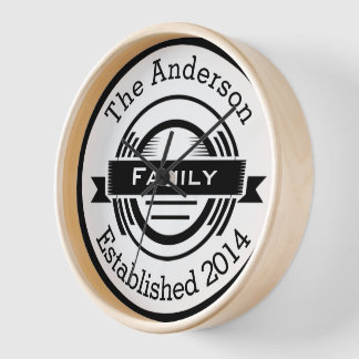 Personalized Family Name Retro Logo Style Clock