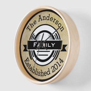 Personalized Family Name Retro Logo Style Clock