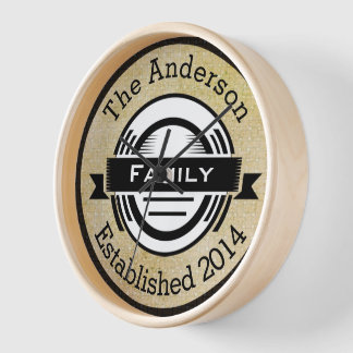 Personalized Family Name Retro Logo Style Clock