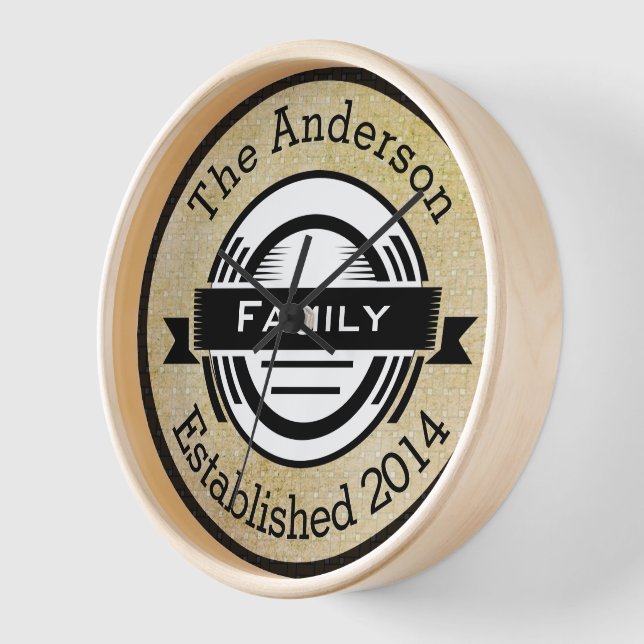 Personalized Family Name Retro Logo Style Clock (Angle)