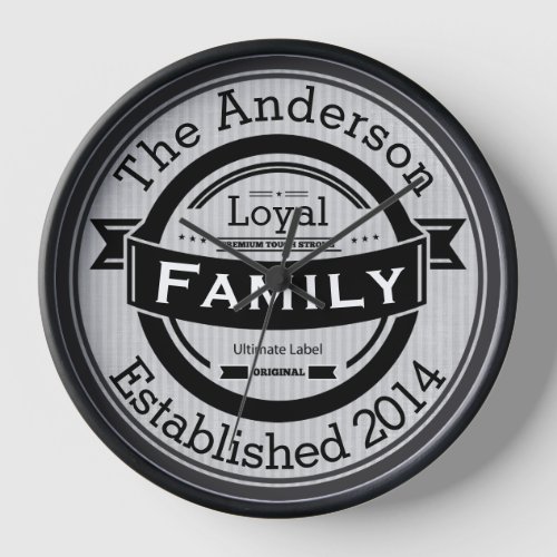 Personalized Family Name Retro Logo Style Clock