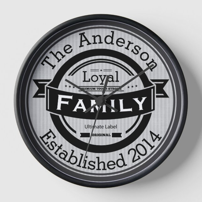Personalized Family Name Retro Logo Style Clock (Front)
