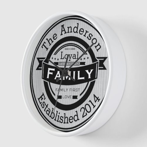 Personalized Family Name Retro Logo Style Wall Clock