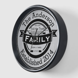 Personalized Family Name Retro Logo Style Wall Clock