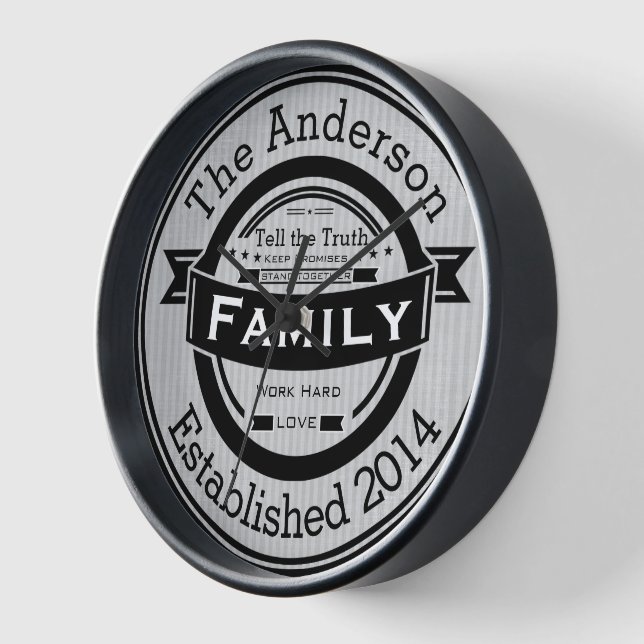 Personalized Family Name Retro Logo Style Wall Clock (Angle)